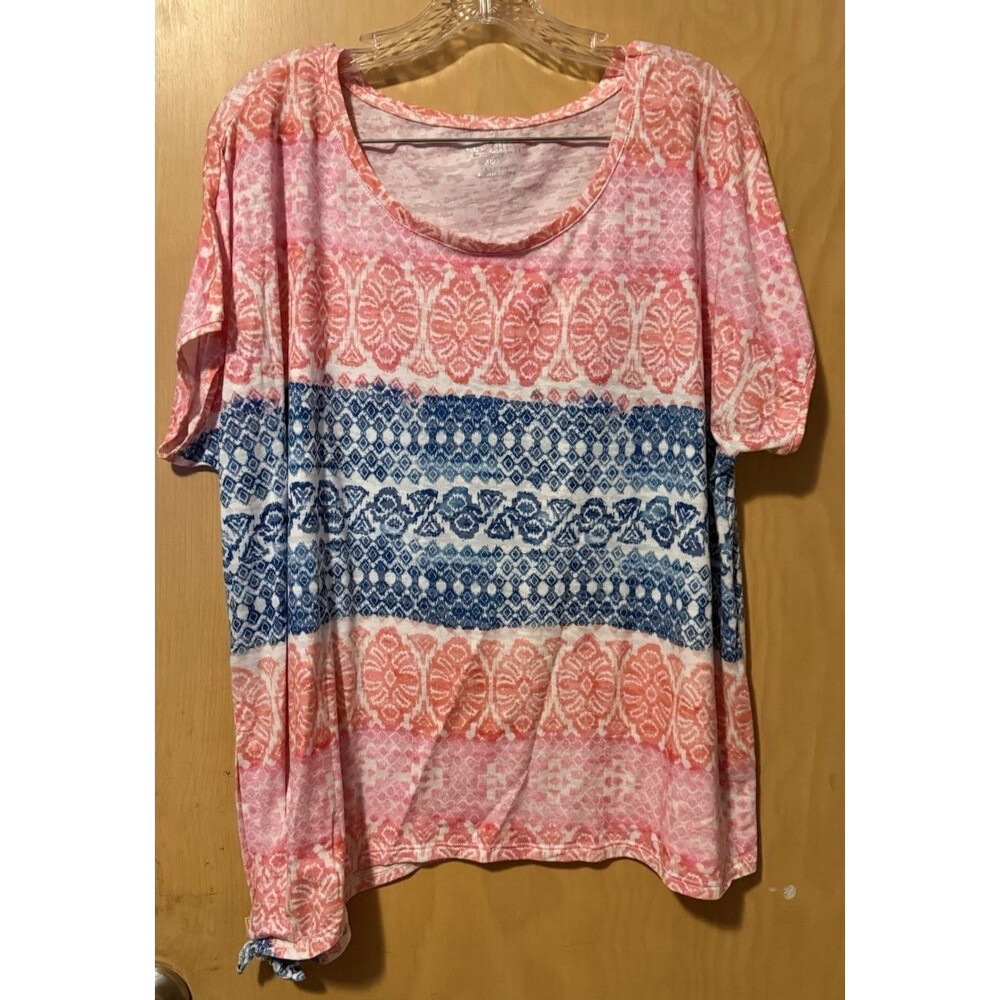 TeezHER Womens XL Tee Shirt Red Blue Pink Boho Stretch Casual Top Soft Plus Size